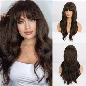 Human hair blend brown wave wig